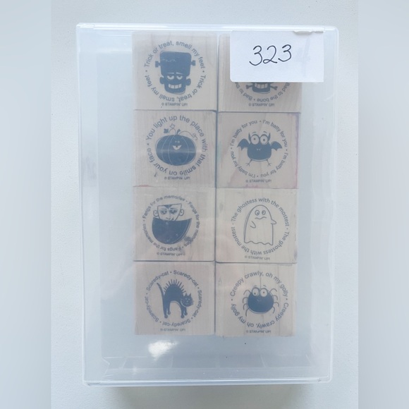 Stampin' Up Batty For You Set of 8 Wooden Block Rubber Mounted Stamps Halloween - Picture 1 of 6